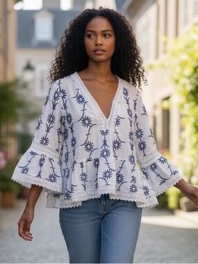 EDGELY EMBROIDERED PEASANT TOP SZ XXL